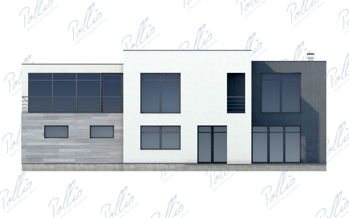 X10 - Проект двухэтажного дома хай-тек 19 х 12 с плоской крышей, гаражом, зимним садом и большими окнами / 7