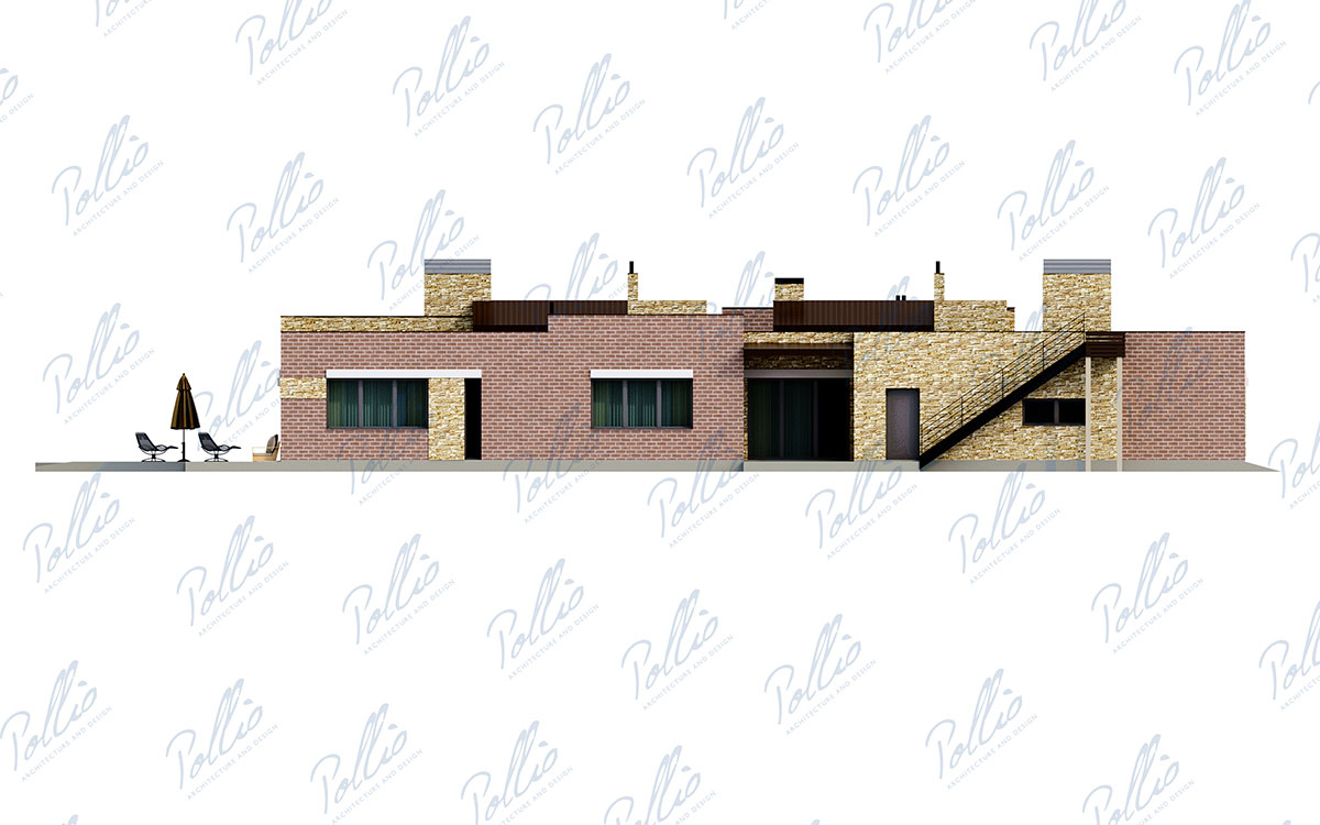X28 - Проект одноэтажного дома 28 х 15 с 3 спальнями, плоской крышей и гаражом / 6