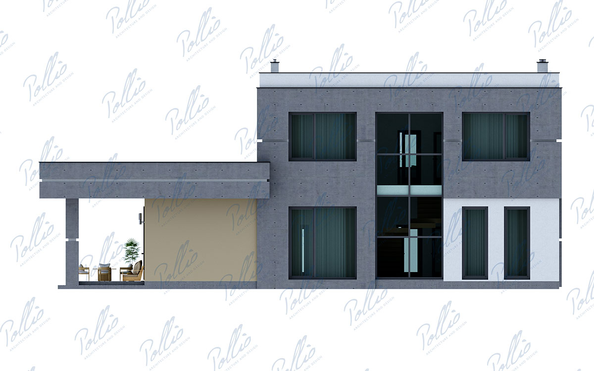 X27 - Проект двухэтажного дома 16 х 10 в стиле хай-тек с прямой крышей и 3 спальнями / 5