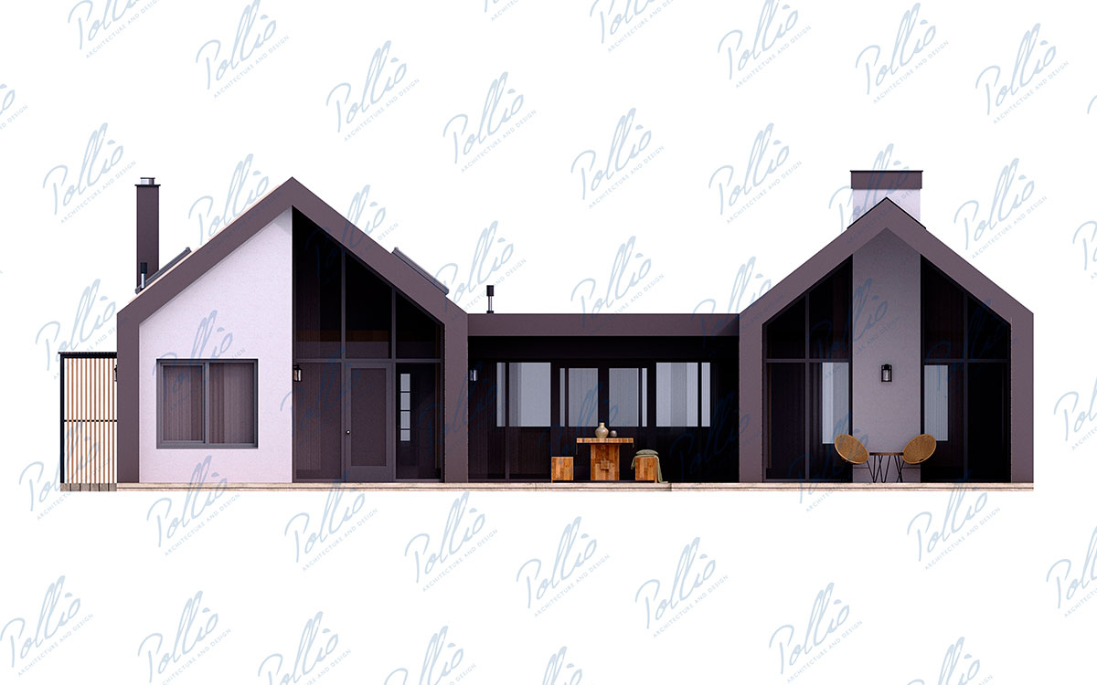 X35 - Проект одноэтажного п-образного дома 16 х 13 в стиле барнхаус со вторым светом / 7
