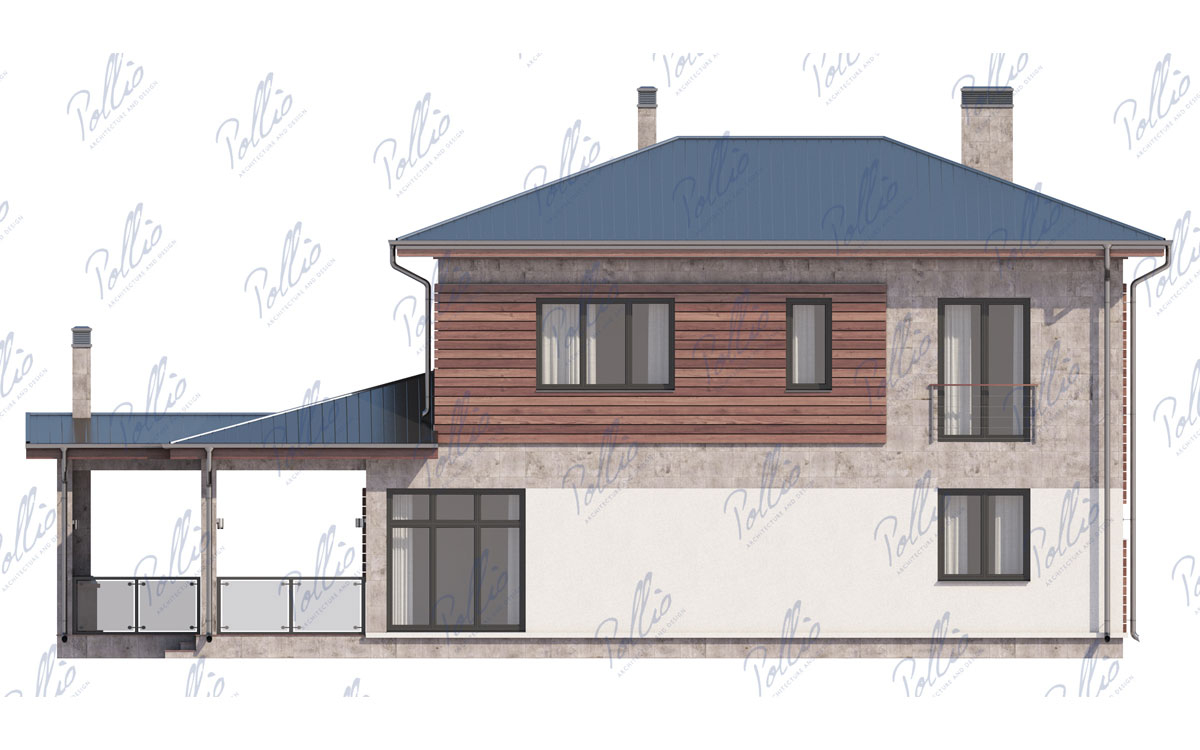 X4A - Проект двухэтажного дома 14 х 12 из газобетона с гаражом и барбекю на террасе / 14