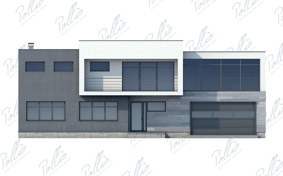 X10 - Проект двухэтажного дома хай-тек 19 х 12 с плоской крышей, гаражом, зимним садом и большими окнами / 5