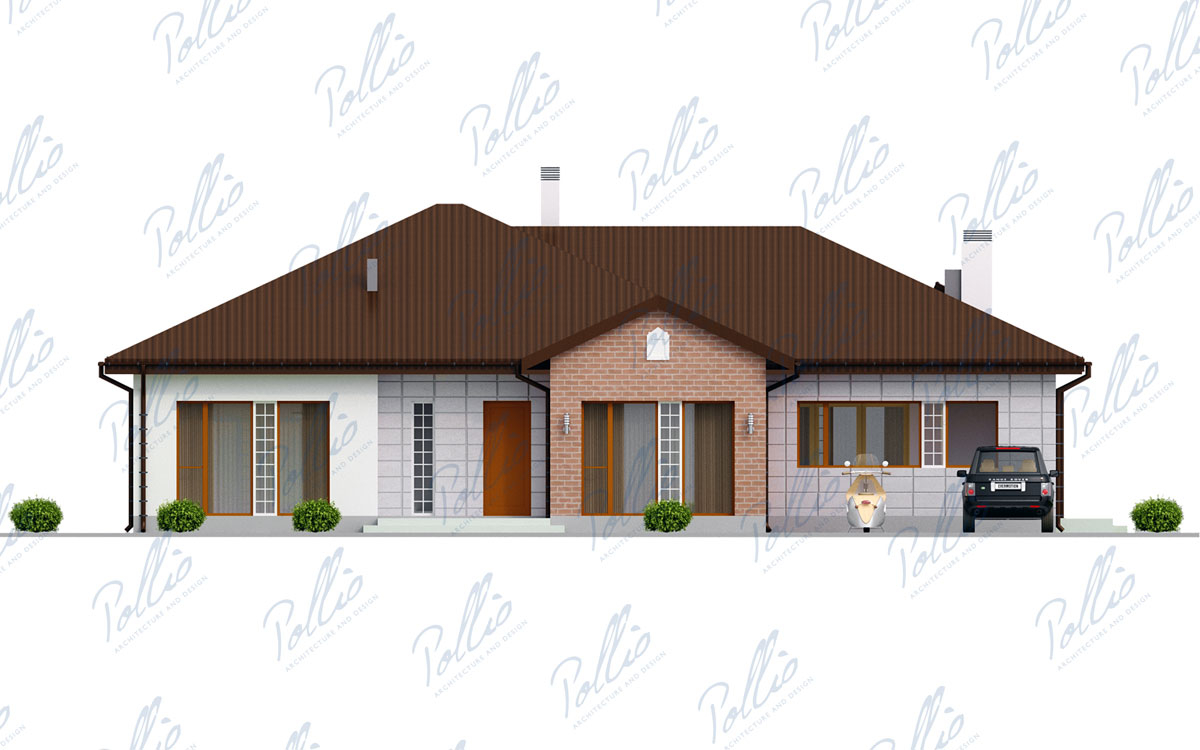 X20A - Проект одноэтажного дома 19 х 13 с 2 спальнями, кабинетом и террасой / 3