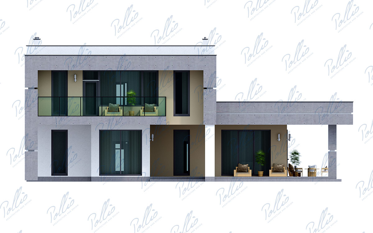 X27 - Проект двухэтажного дома 16 х 10 в стиле хай-тек с прямой крышей и 3 спальнями / 3