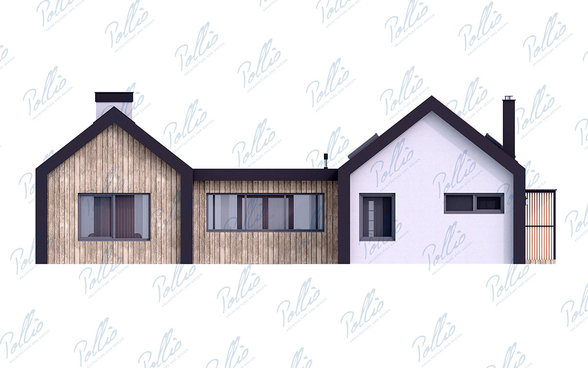 X35 - Проект одноэтажного п-образного дома 16 х 13 в стиле барнхаус со вторым светом / 3