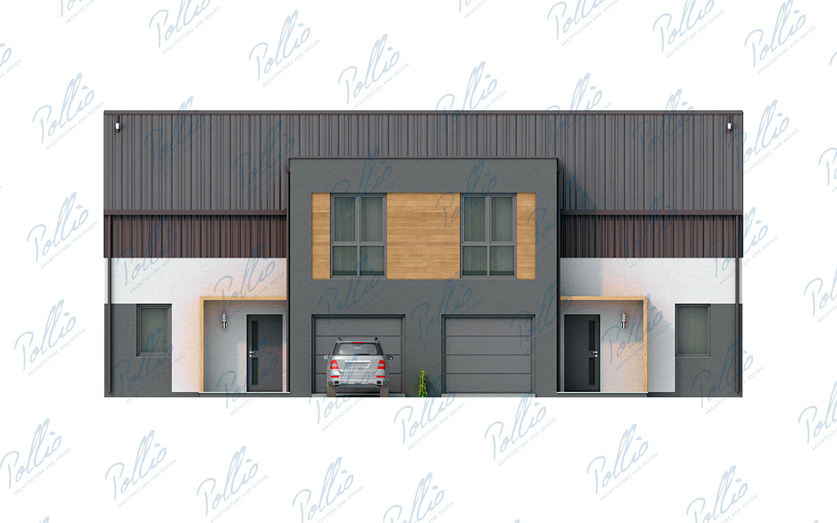 Xb5 - Проект двухэтажного дуплекса 17 х 11 из каркаса с мансардой, гаражом и 4 спальнями / 6
