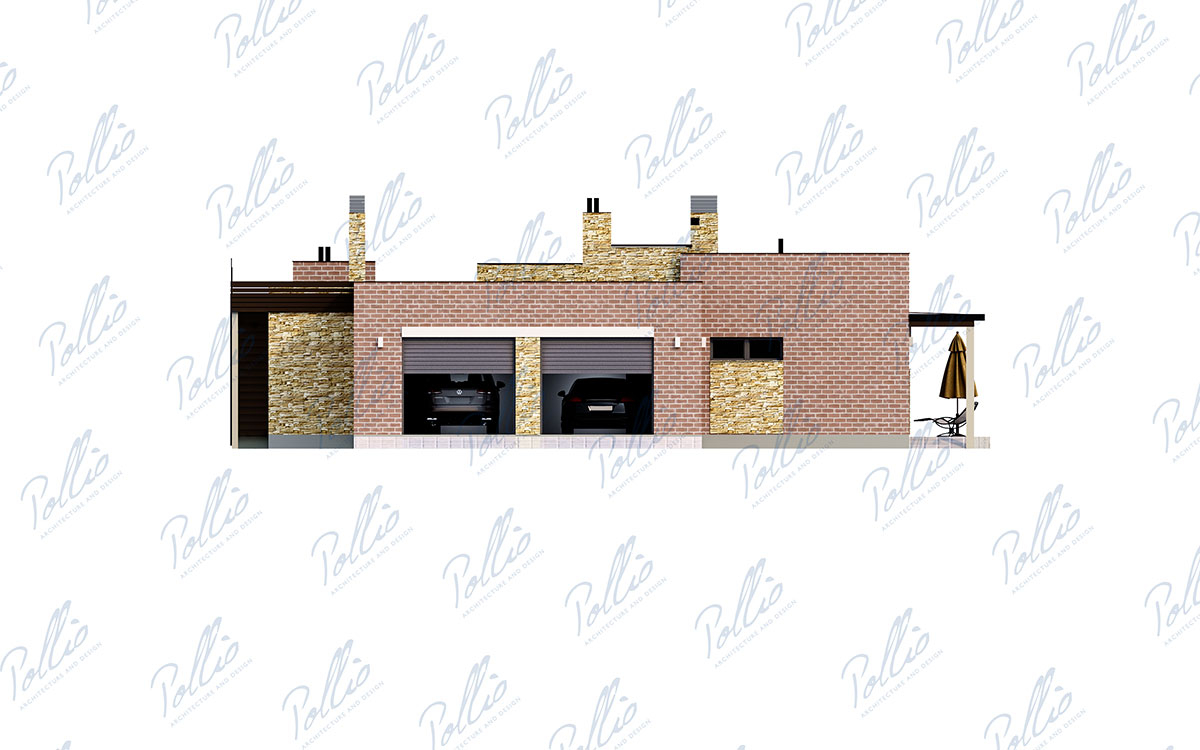 X28 - Проект одноэтажного дома 28 х 15 с 3 спальнями, плоской крышей и гаражом / 7