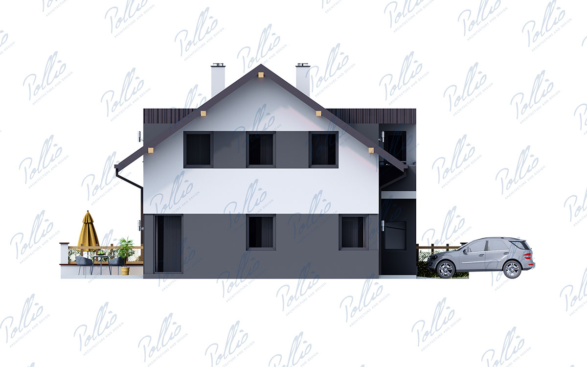 Xb4 - Проект двухэтажного дуплекса 16 х 11 из каркаса с гаражом под одной крышей и 4 спальнями / 16