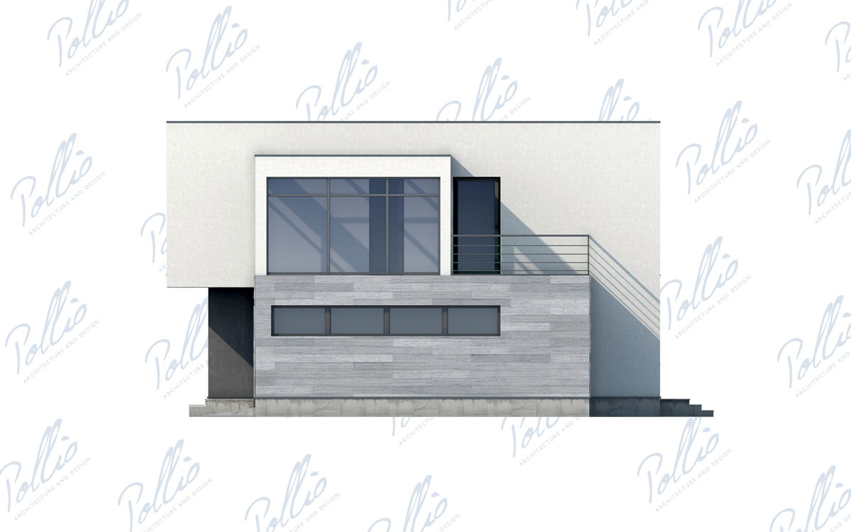 X10 - Проект двухэтажного дома хай-тек 19 х 12 с плоской крышей, гаражом, зимним садом и большими окнами / 6