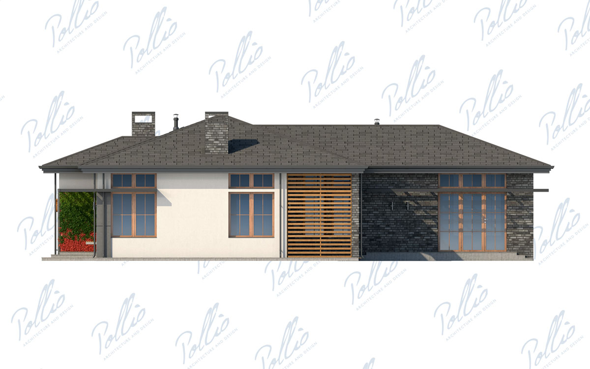 X16 - Проект одноэтажного углового дома 18 х 16 из газобетона с 3 спальнями / 6