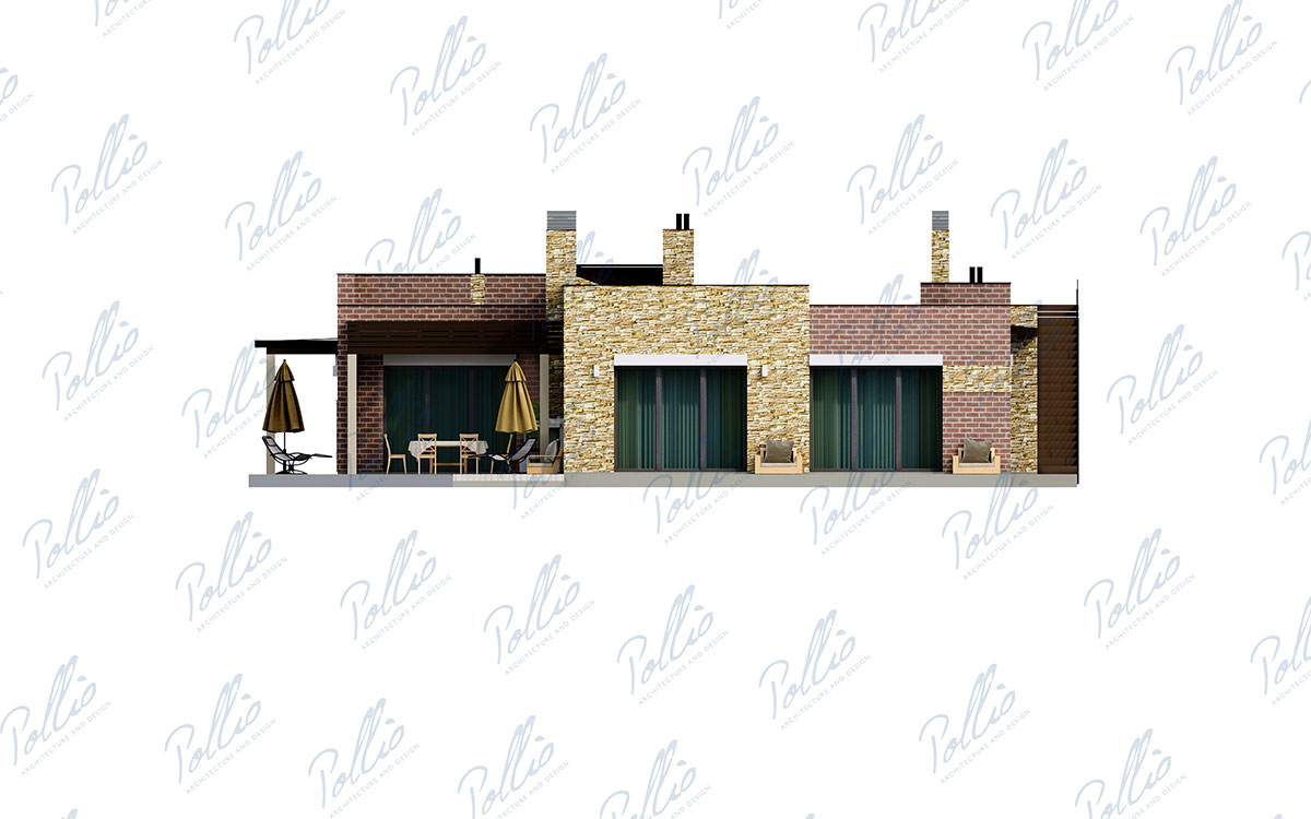X28 - Проект одноэтажного дома 28 х 15 с 3 спальнями, плоской крышей и гаражом / 5
