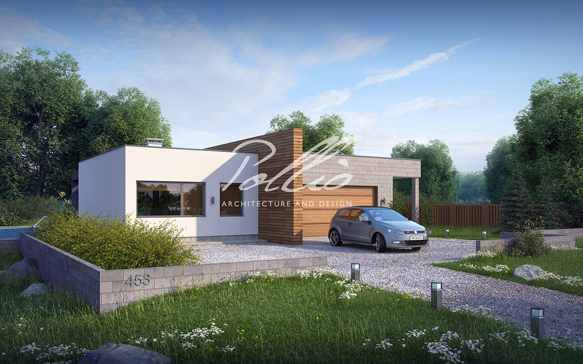 X6 - Проект одноэтажного дома из кирпича с гаражом, 3 спальнями и кабинетом / 2