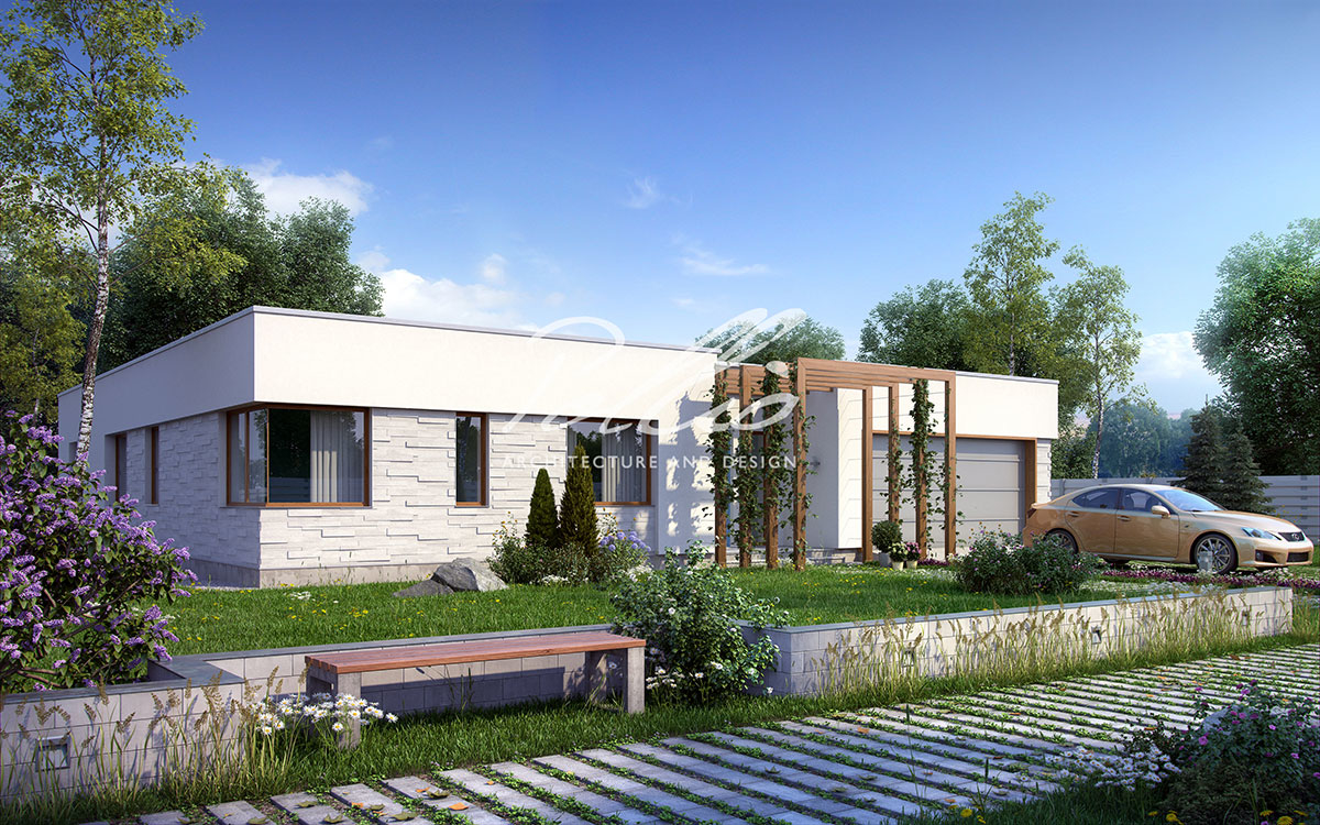 X7 - Проект одноэтажного дома 17 х 18 из газобетона с гаражом и плоской крышей / 4