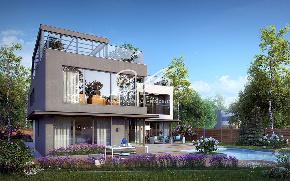 X8 - Проект трехэтажного дома хай-тек с 4 спальнями, террасой и зимним садом на эксплуатируемой крыше / 3