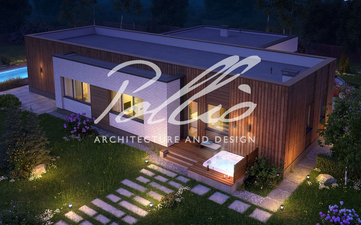 X9 - Проект одноэтажного дома на 220 кв с плоской крышей, сауной и 3 спальнями / 4