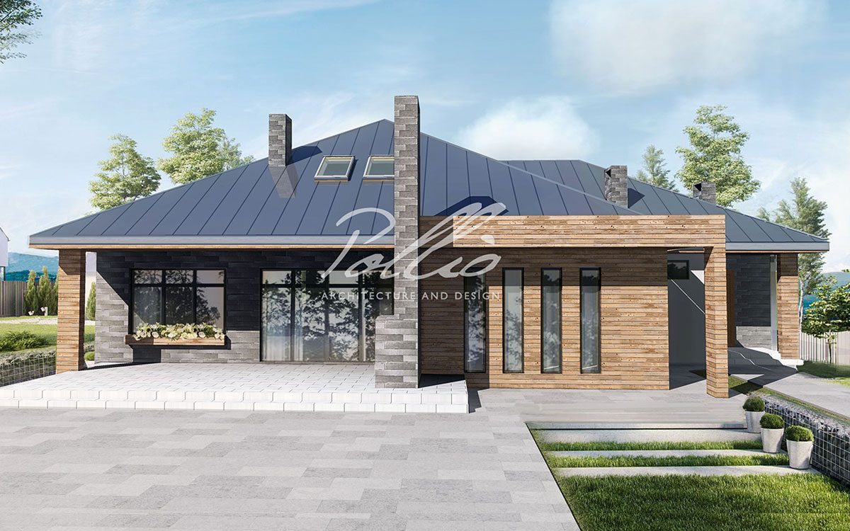 X12A - Проект одноэтажного дома 20 х 17 с 3 спальнями, гаражом на 2 машины и террасой / 1