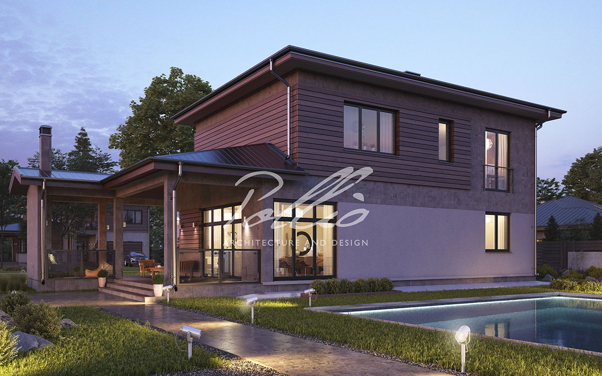 X4A - Проект двухэтажного дома 14 х 12 из газобетона с гаражом и барбекю на террасе / 4