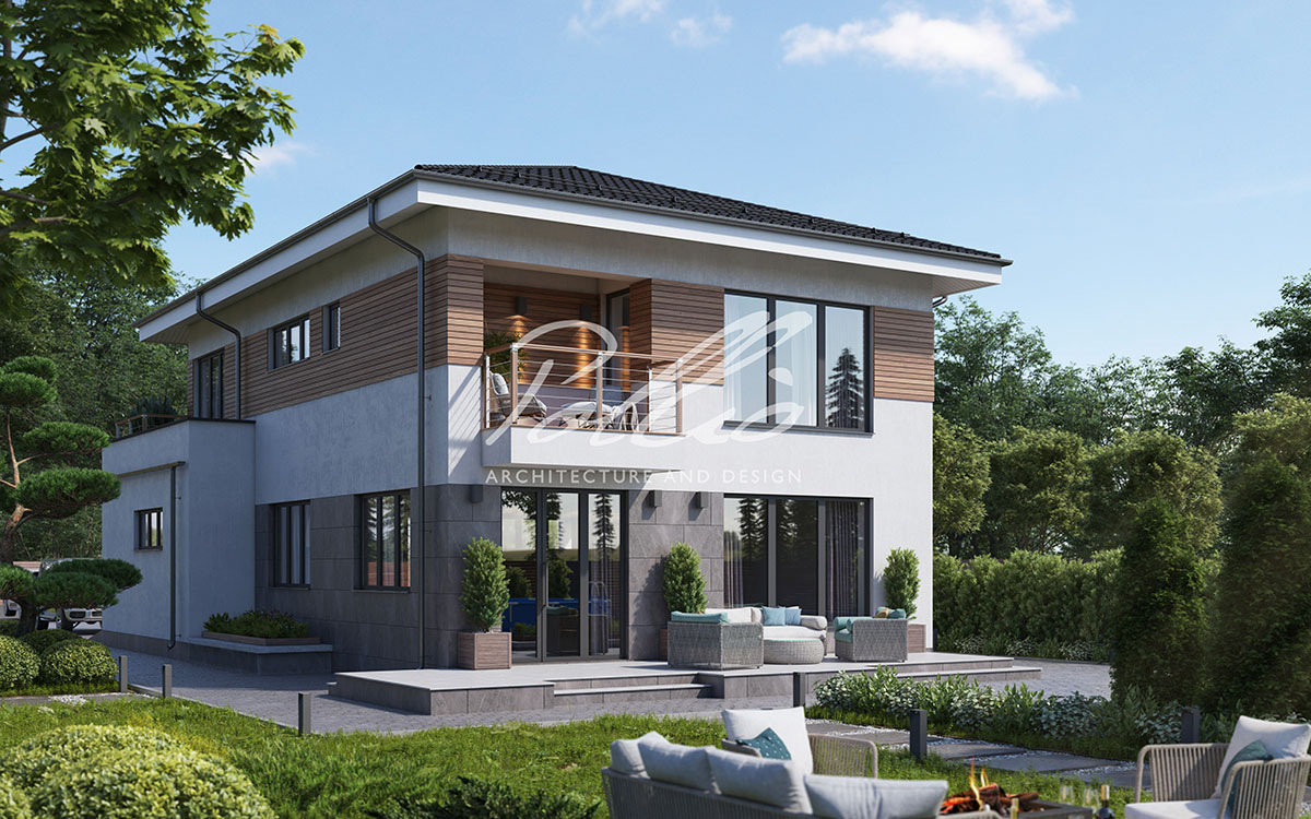 X38 - Проект двухэтажного дома 15 х 10 из газобетона с гаражом, 3 спальнями и террасой / 2
